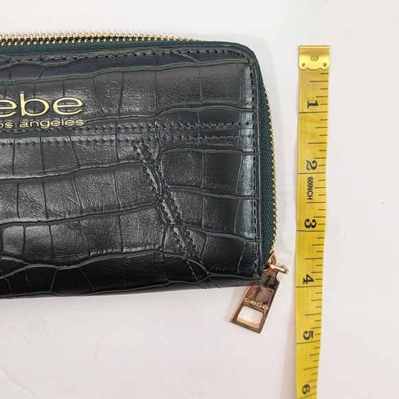 Bebe Evelyn Croco Zip Around Green Gold Wallet Wristlet Clutch - Picture 10 of 10